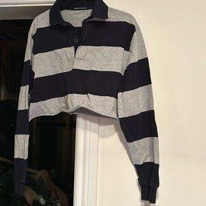 Brandy Melville cropped rugby shirt in blue and great brand new condition